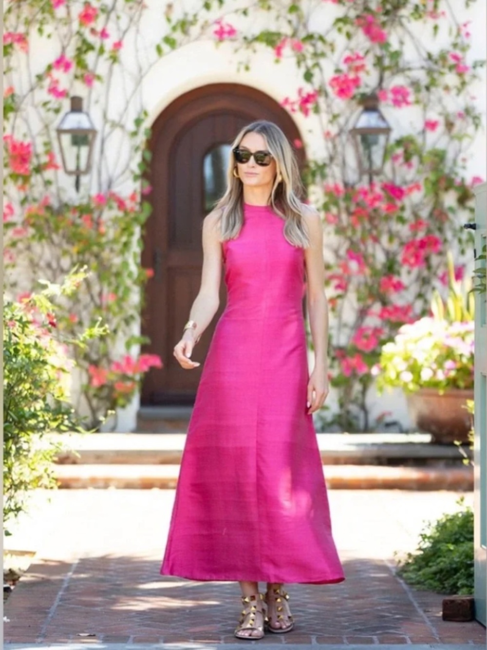 NWT Julia Amory Jane Dress Size L Large Fuchsia Pink 100% Dupioni Silk Long